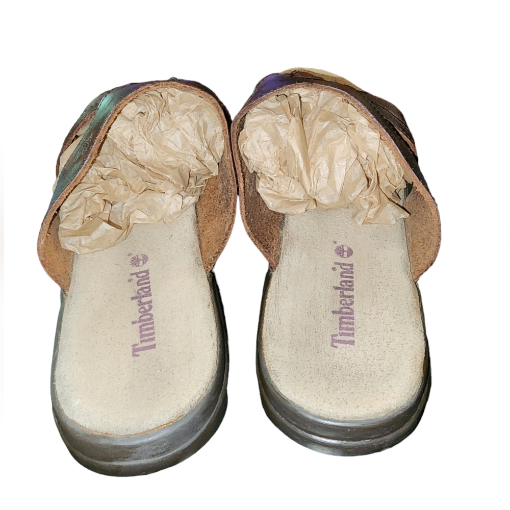 Timberland Leather Lined‎ Brown Genuine Leather Slide On Thong Sandals Size 10 - Picture 4 of 11